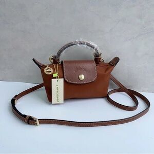 longchamp Brown Mini Bag with Gold Accents